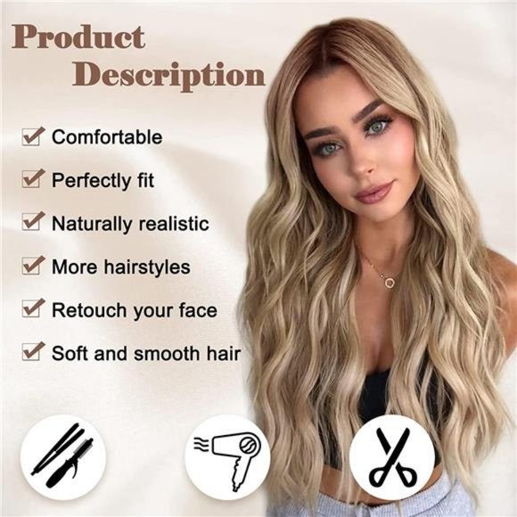 NAYOO Long Ombre Blonde Wavy Wig for Women 26 Inch Middle Part Curly Wav…